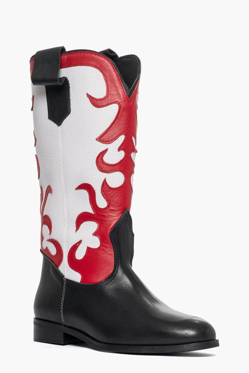 Stivali 289 pelle bianco nero e rosso - immagine 3