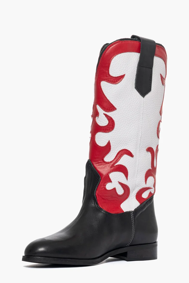 Stivali 289 pelle bianco nero e rosso - immagine 4