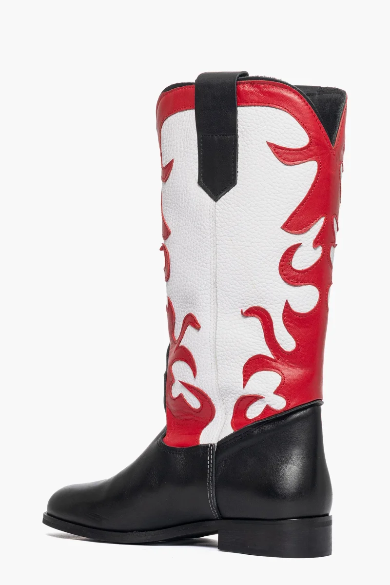Stivali 289 pelle bianco nero e rosso - immagine 5