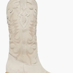 Stivali 1296 camoscio beige con ricamo