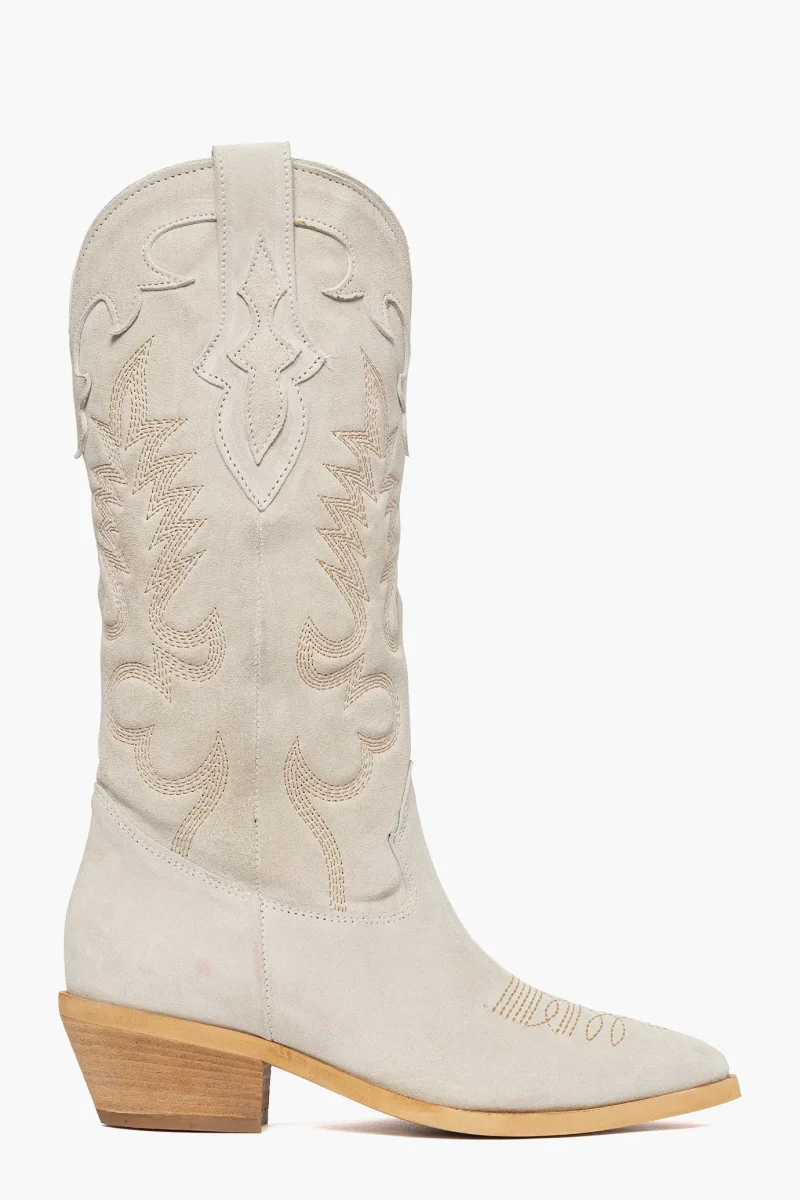 Stivali 1296 camoscio beige con ricamo