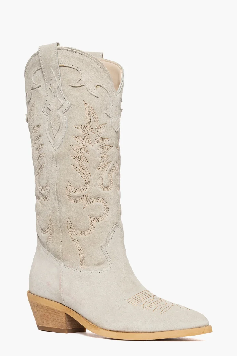 Stivali 1296 camoscio beige con ricamo - immagine 3