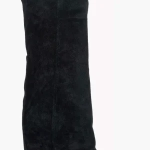 Stivali con zeppa e risvolto con zip camoscio nero 1719