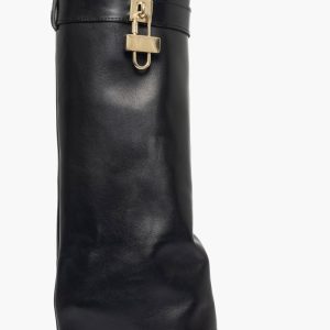 Stivale con risvolto pelle nero e accessorio oro Cinzia 10