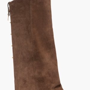 Stivali con rialzo e risvolto con clip camoscio marrone Roma 2027