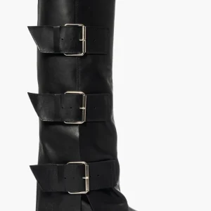 Stivali pelle nero con risvolto e fibbie 2823
