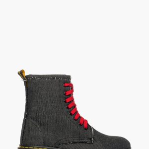 Stivaletti Oxford jeans nero con lacci rossi