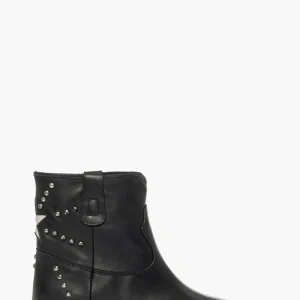 Stivaletti pelle nero con stella glitter argento Roma Star