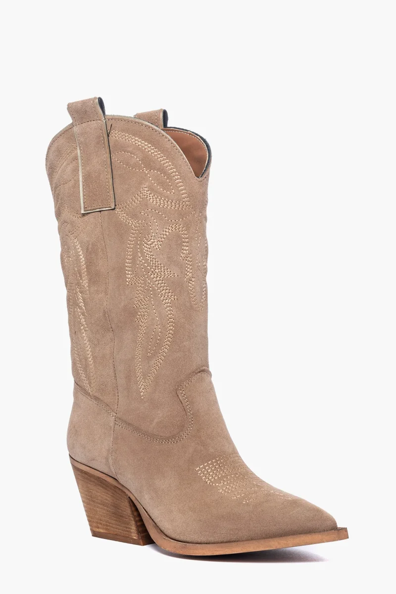 Stivali Irene Mers camoscio taupe con ricamo - immagine 3