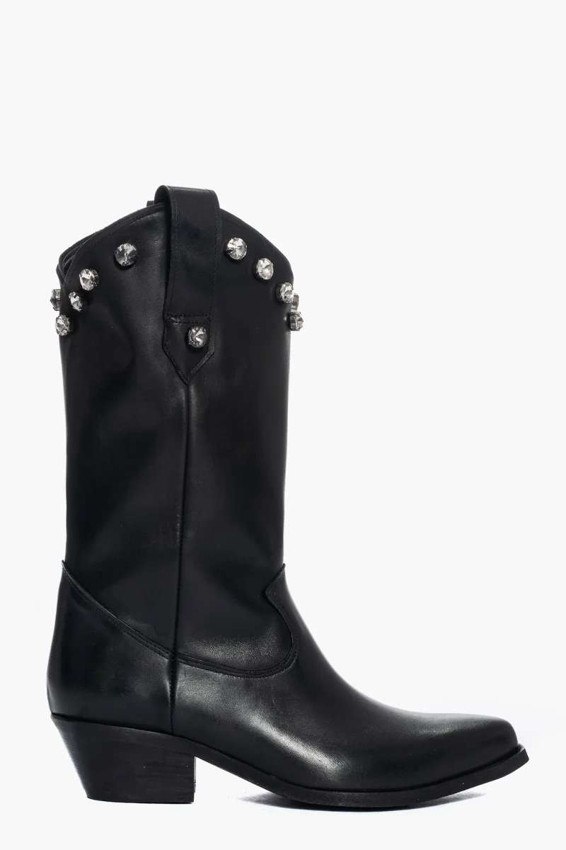 Stivaletti Oldwest 79 pelle nero con strass
