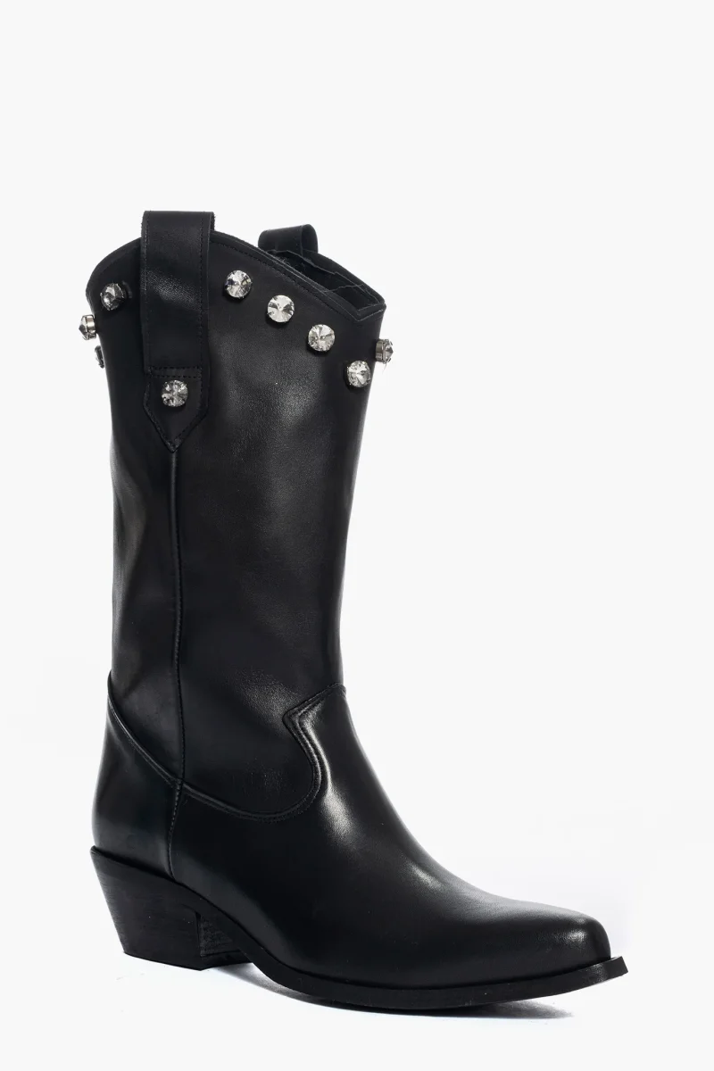 Stivaletti Oldwest 79 pelle nero con strass - immagine 3