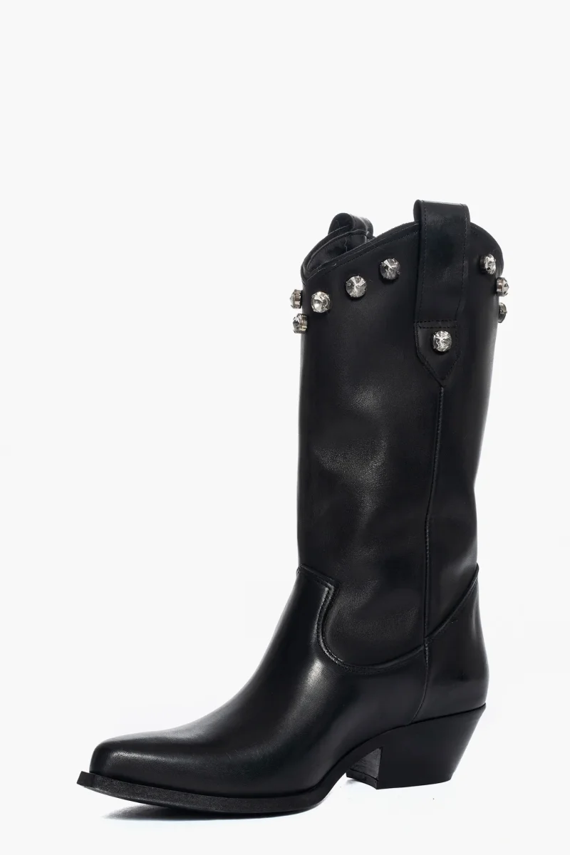 Stivaletti Oldwest 79 pelle nero con strass - immagine 4