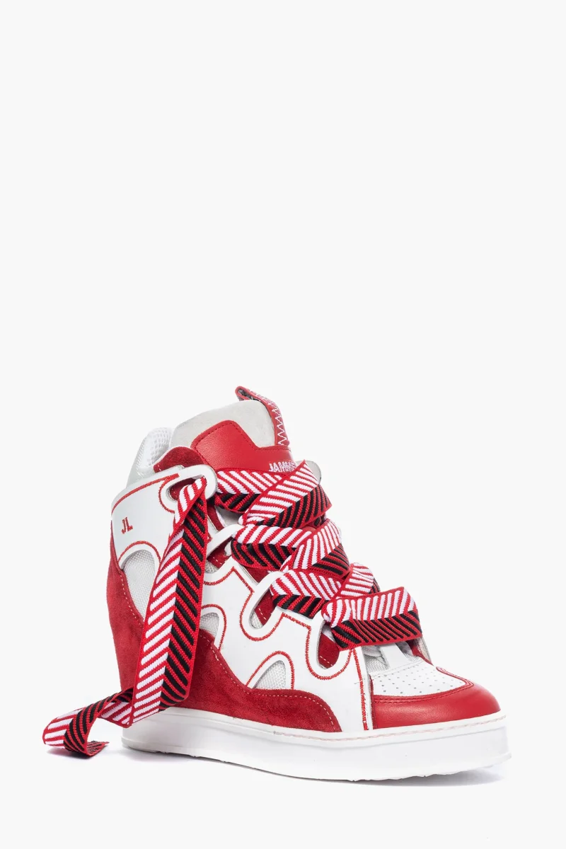 Sneakers Cambridge Upp Bianco & Rosso by Jammers London con Zeppa - immagine 3