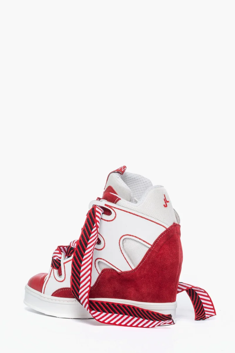 Sneakers Cambridge Upp Bianco & Rosso by Jammers London con Zeppa - immagine 5
