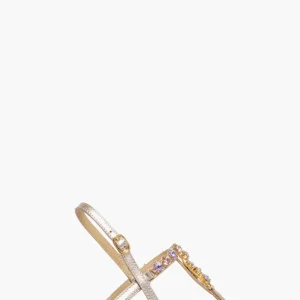 Sandalo infradito gioiello pelle oro e pietre lilla