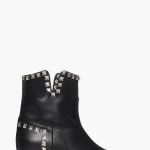 Stivaletti Roma 4 pelle nero con rialzo interno e borchie