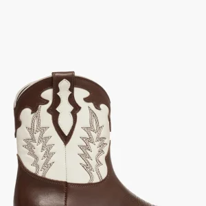 Stivaletti pelle marrone e pelle beige con ricami 298