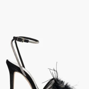 Sandali Aurora Piuma camoscio nero con strass e piuma