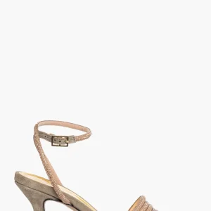 Sandali 2965 camoscio taupè e strass oro