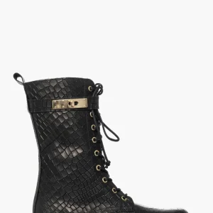 Stivaletti pelle cocco nero con cintura Ibz 26