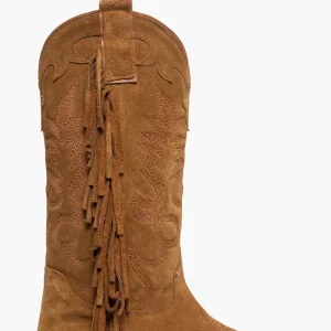 Stivali 297 camoscio cuoio con ricami e frange