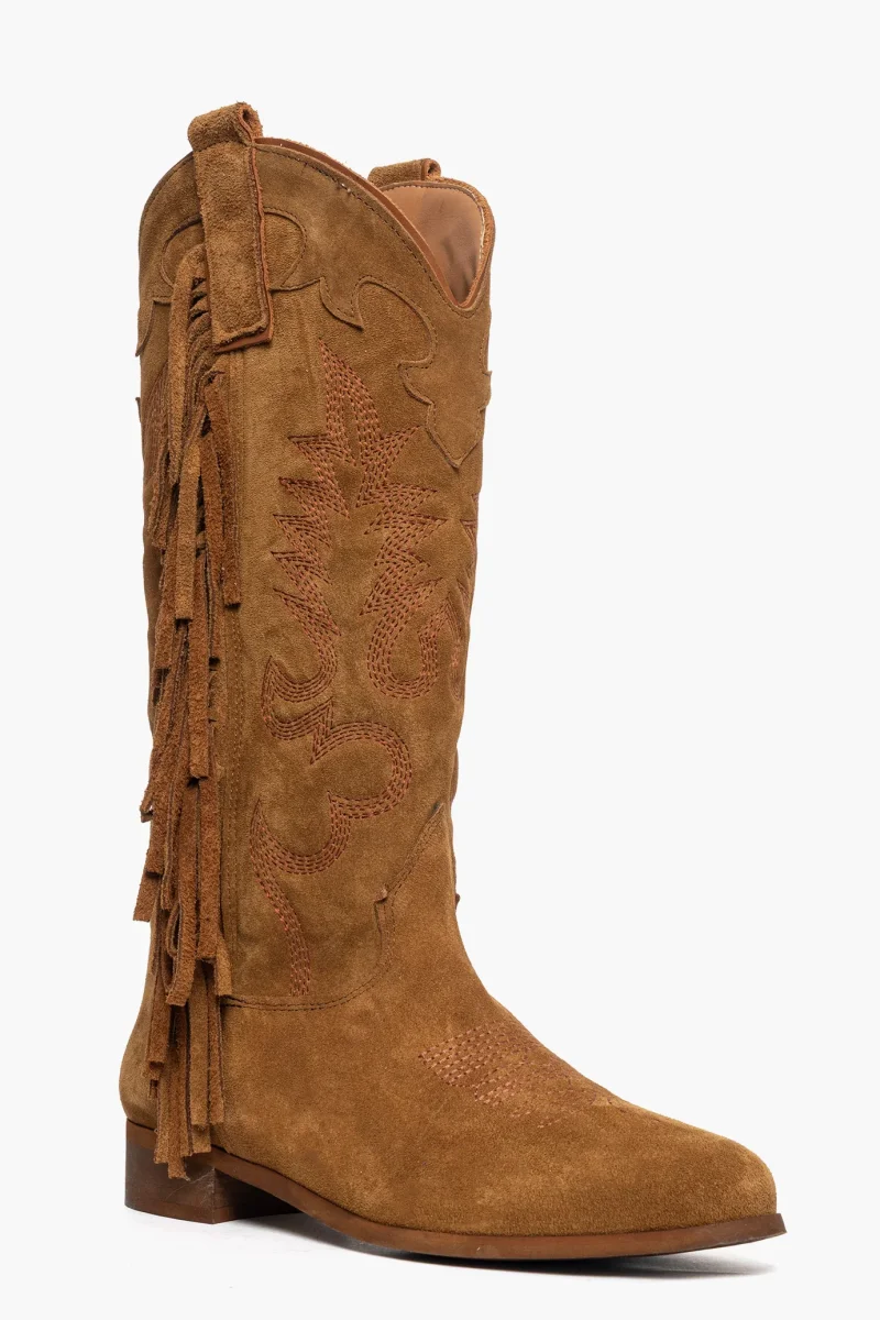 Stivali 297 camoscio cuoio con ricami e frange - immagine 3