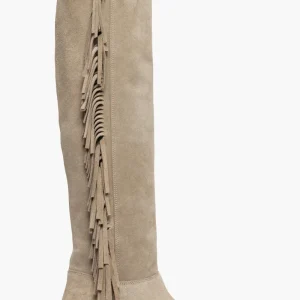 Stivale Roma 910 con rialzo e frange camoscio taupè