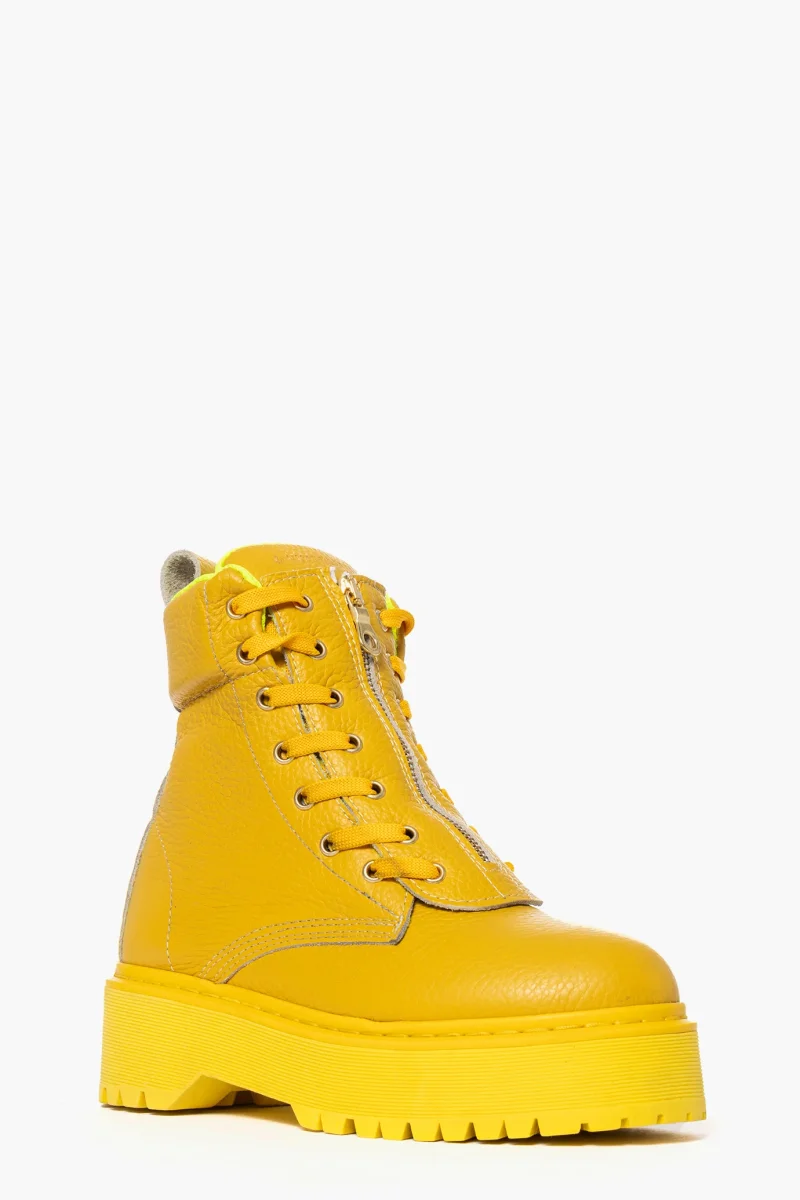 Stivaletti Total Oxford 74 lacci e zip pelle giallo Jammers London - immagine 3