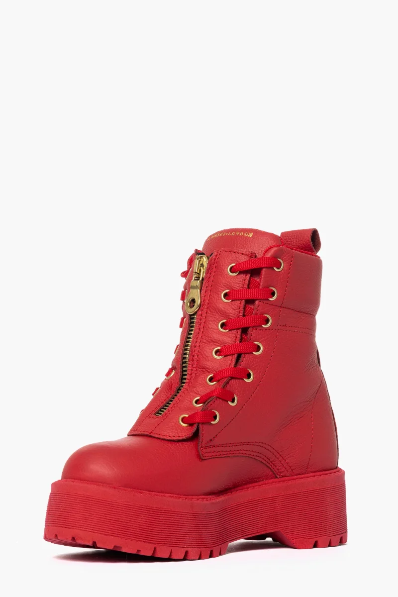 Stivaletti Total Oxford 74 lacci e zip pelle rosso Jammers London - immagine 4