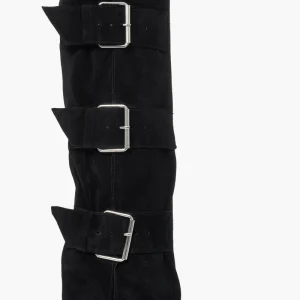 Stivale camoscio nero con risvolto e fibbie 1723