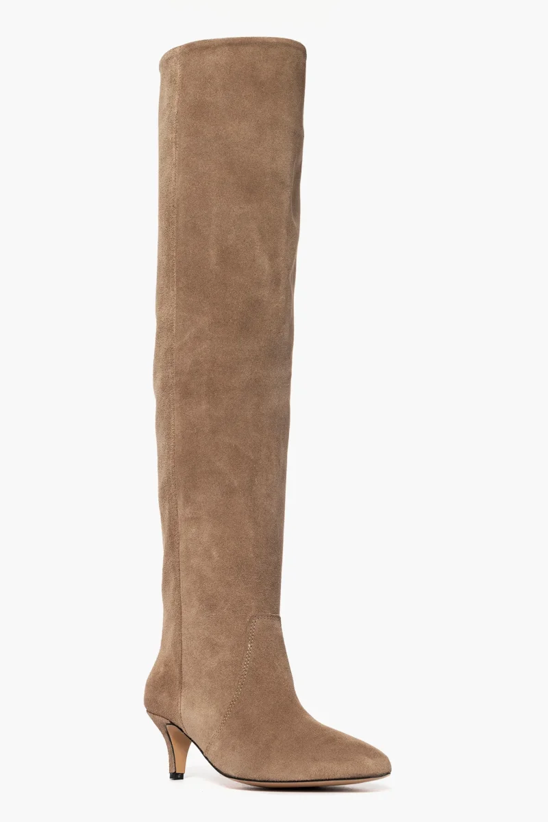 Stivali sopra al ginocchio camoscio taupè Agua 100 - immagine 3