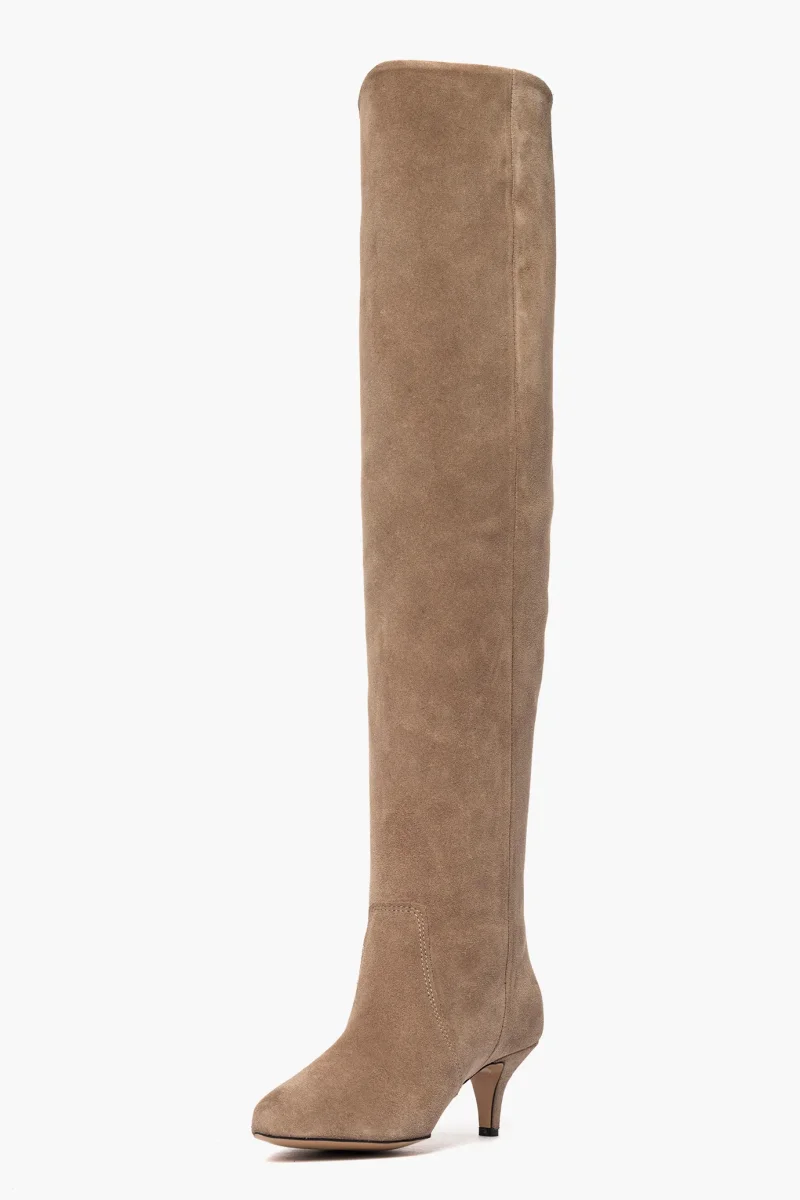 Stivali sopra al ginocchio camoscio taupè Agua 100 - immagine 4