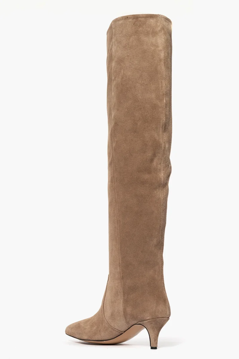 Stivali sopra al ginocchio camoscio taupè Agua 100 - immagine 5