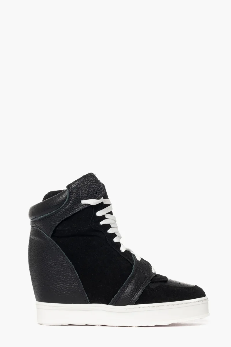 Sneakers con rialzo pelle nero e camoscio nero Upp Code