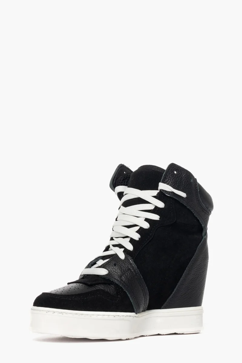 Sneakers con rialzo pelle nero e camoscio nero Upp Code - immagine 4