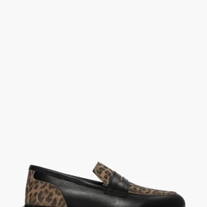 Mocassini pelle nero e animalier Ibz 30