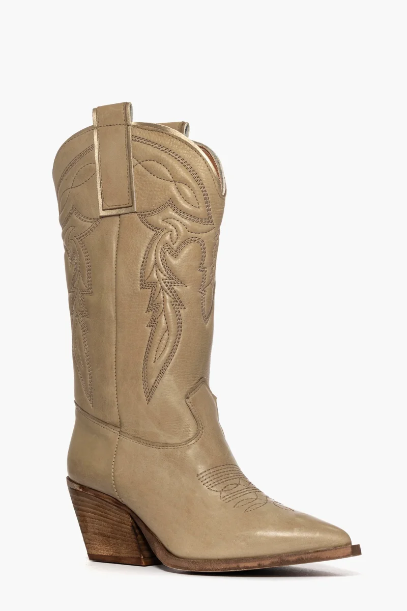 Stivali Irene Mers pelle beige con ricamo - immagine 3