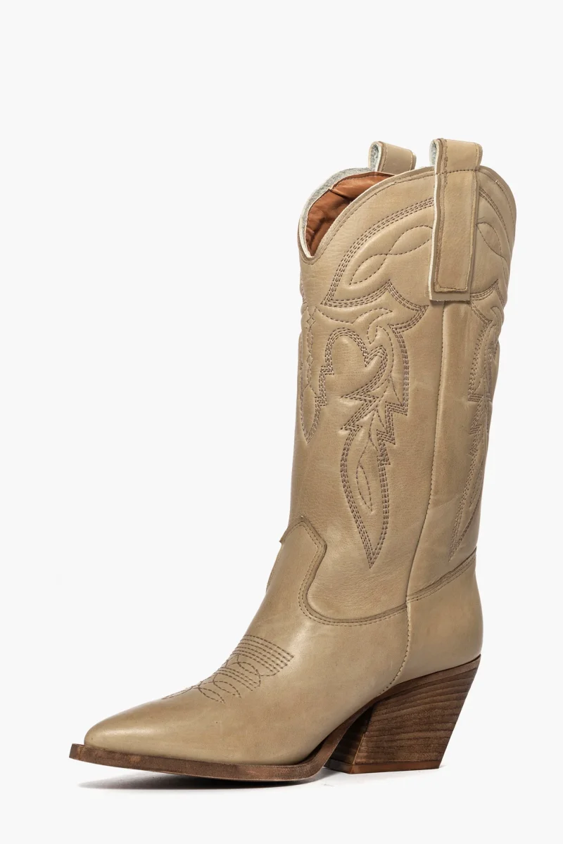 Stivali Irene Mers pelle beige con ricamo - immagine 4