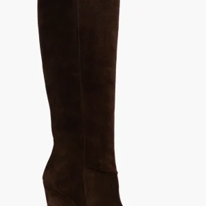 Stivali 1737 al ginocchio in camoscio cioccolato zeppa 11