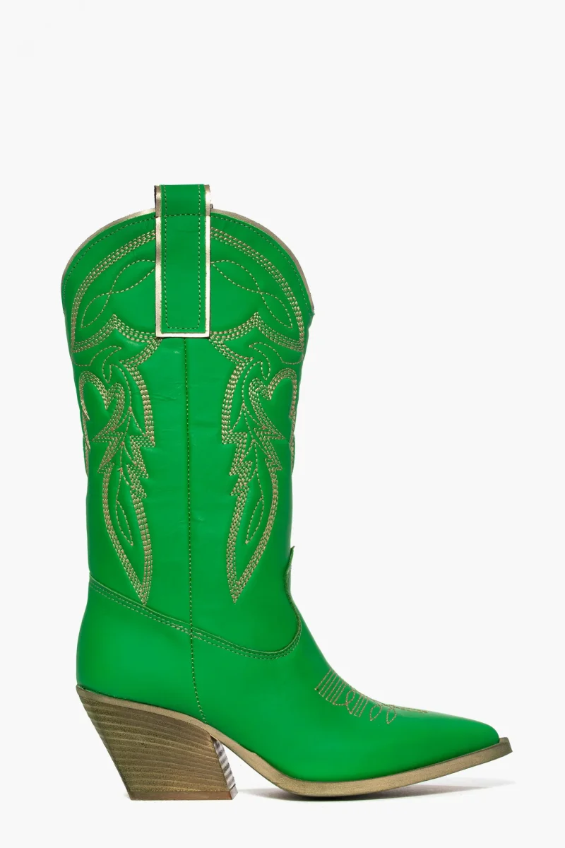 Stivali Irene Mers pelle verde prato con ricamo