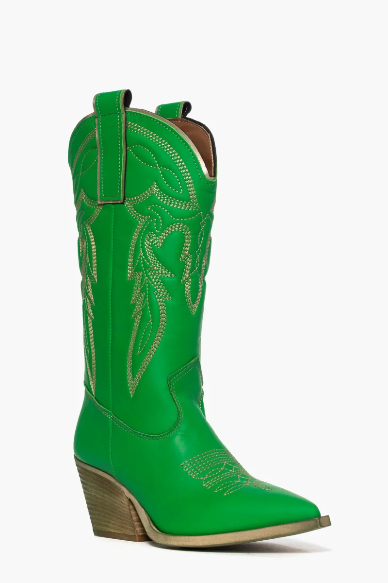Stivali Irene Mers pelle verde prato con ricamo - immagine 3