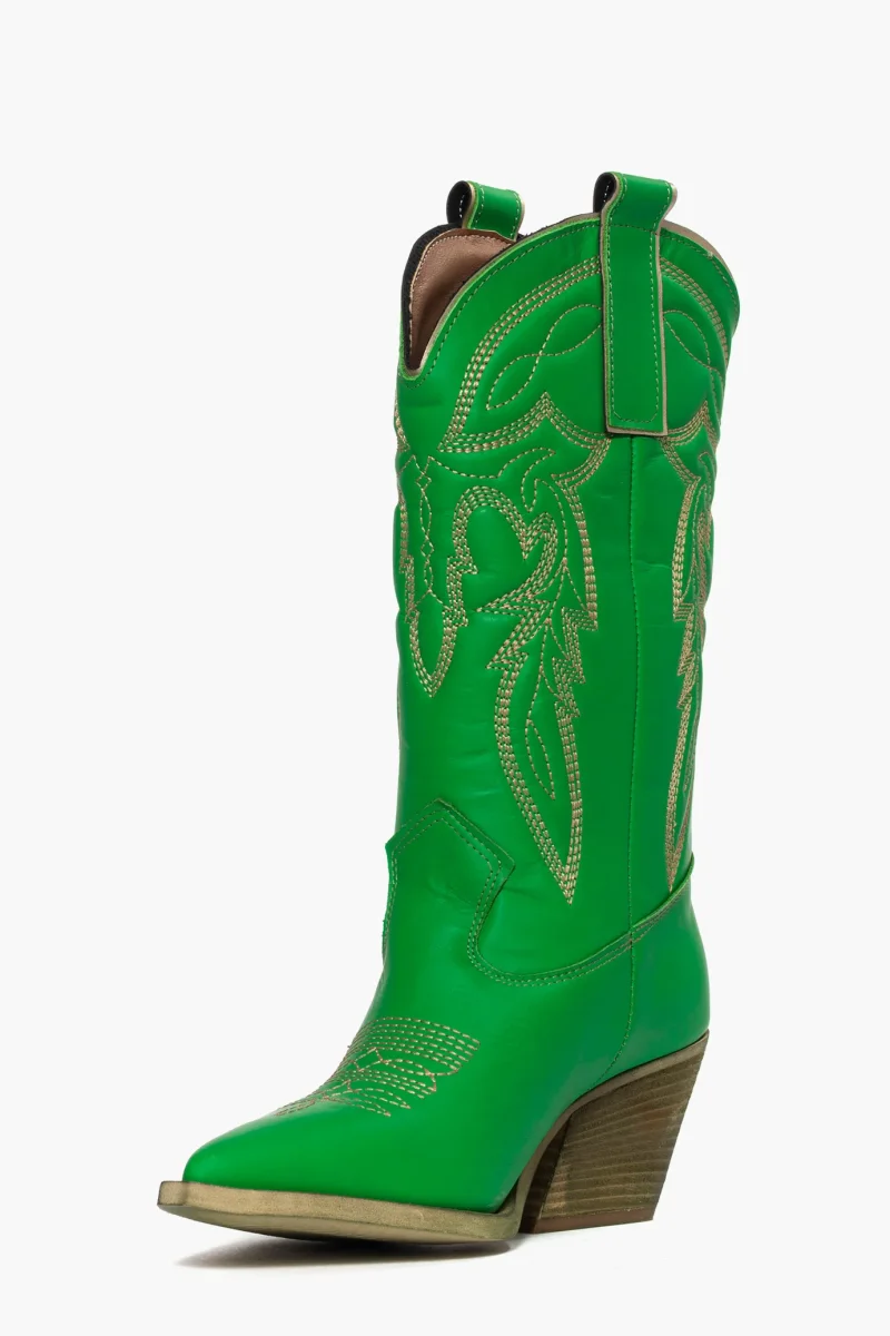 Stivali Irene Mers pelle verde prato con ricamo - immagine 4