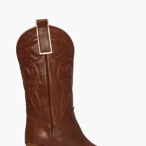 Stivali Irene Mers pelle cioccolato con ricamo