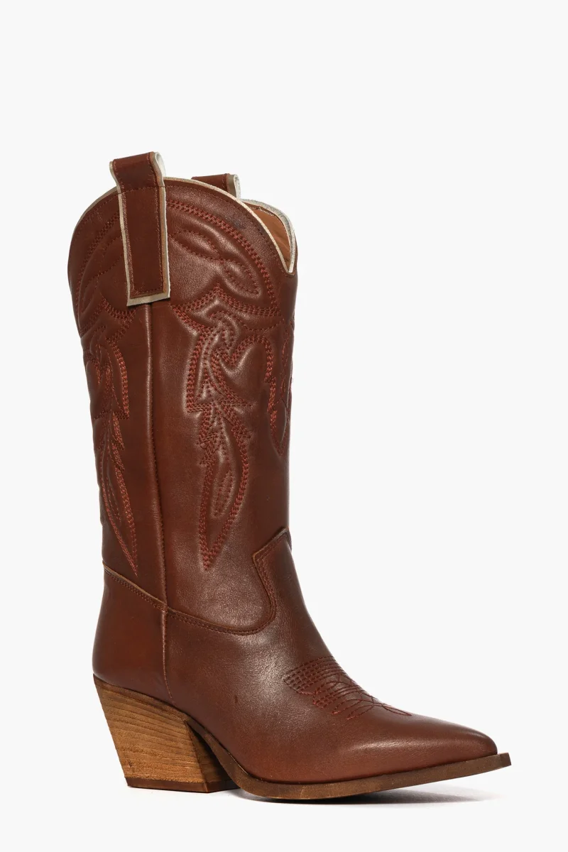 Stivali Irene Mers pelle cioccolato con ricamo - immagine 3