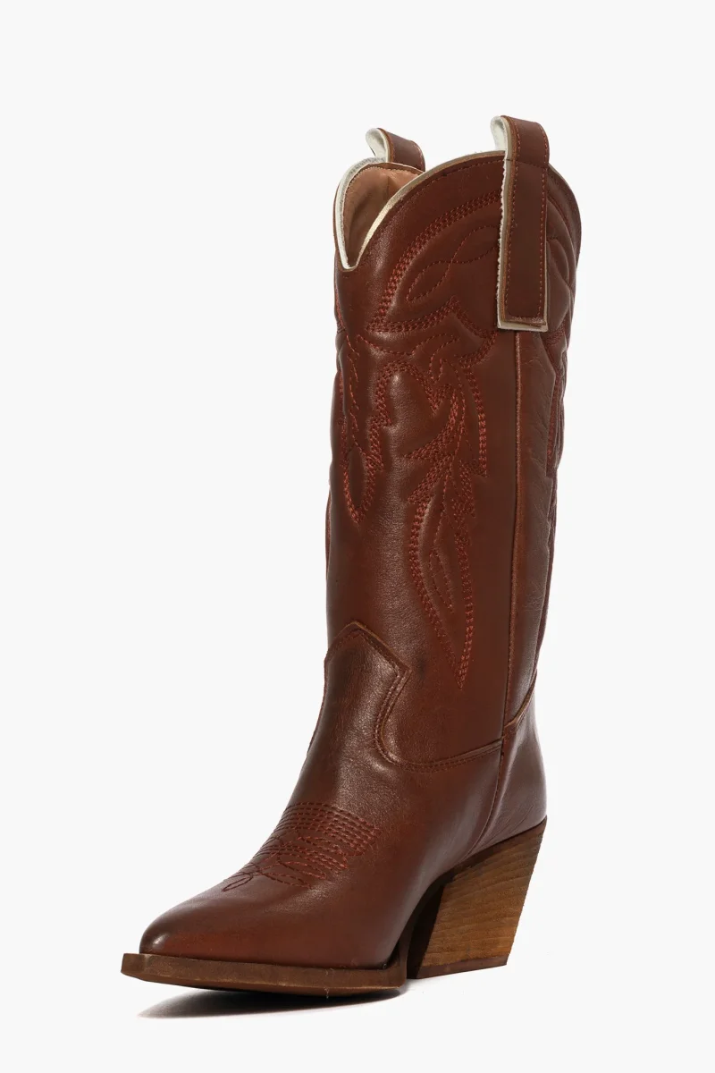 Stivali Irene Mers pelle cioccolato con ricamo - immagine 4