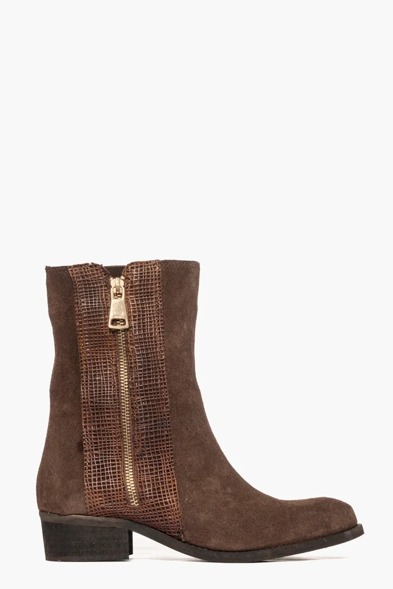 Stivaletti Tex11 camoscio cioccolato e rete marrone