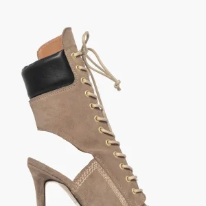 Stivaletti con lacci camoscio taupè Sidney 100