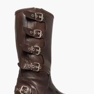 Stivali Megan 1348 in pelle testa di moro con fibbie e accessori argento