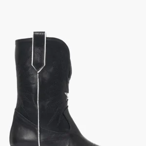 Stivaletto pelle nero e riporto bianco con ricamo Oldwest 92