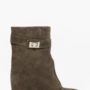 Stivaletti Annachiara 5 camoscio verde militare con risvolto